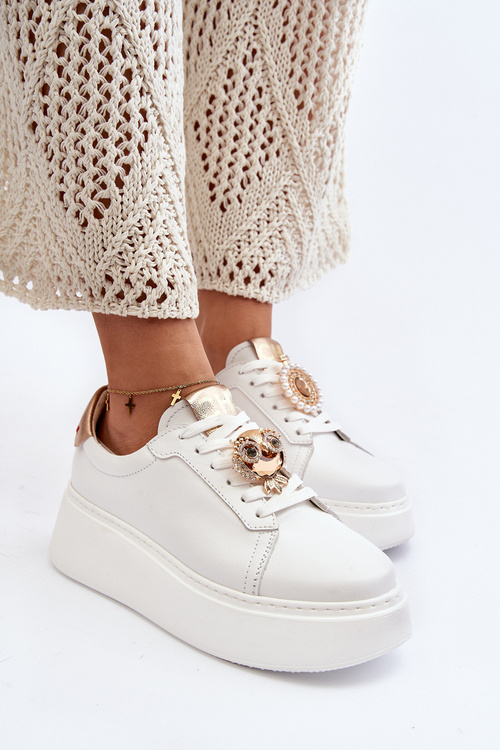 Damskie Skórzane Sneakersy CheBello 4411 Białe