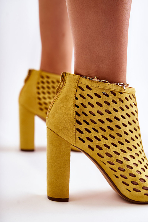 Zamszowe Ażurowe Botki Żółte Jenissa