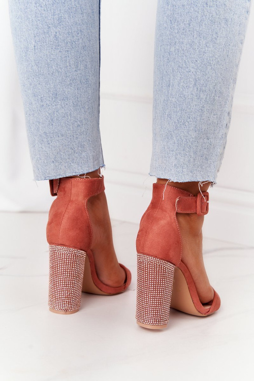 Sandały Na Słupku Z Cyrkoniami Lu Boo Ceglaste