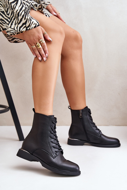 Botki Workery Ocieplane Damskie Skóra Naturalna Vinceza 66691 Czarne