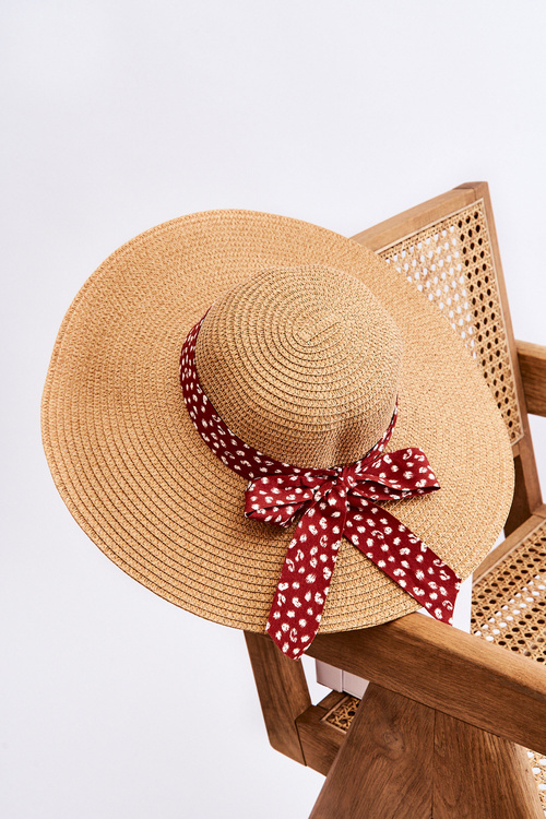 Modny Kapelusz Z Materiałową Kokardą Beżowy