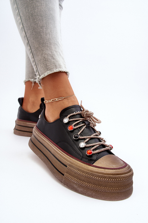 Damskie Trampki Na Platformie GOE NN2N4053 Czarne