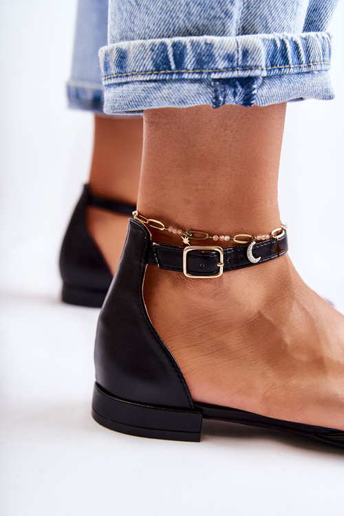 Damskie Skórzane Baleriny Sandały W Szpic Czarne Caprise