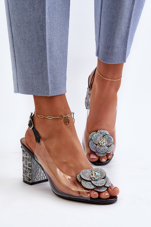 Transparentne Sandały Na Słupku Z Ozdobami S.Barski MR38-356 Czarne