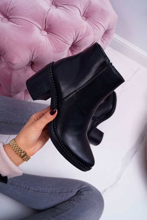 Damskie Botki Na Słupku Czarne Duo