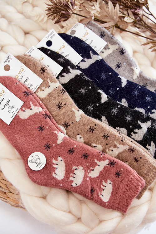 Damskie Wełniane Skarpetki W Niedźwiedzie Polarne Różowe