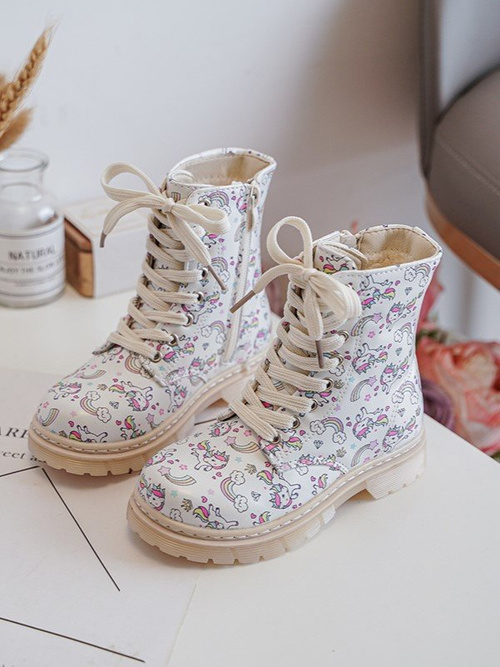 Ocieplane Botki Dziecięce Na Suwak Beżowe Dolida - Kucyki