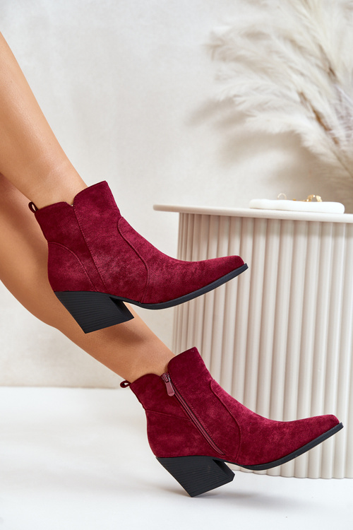 Ocieplane Botki Kowbojki Eko Zamszowe Na Zamek Bordowe Virtris