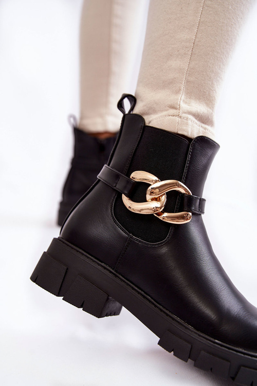 Damskie Ocieplane Botki Workery Z Ozdobą Czarne Ruth