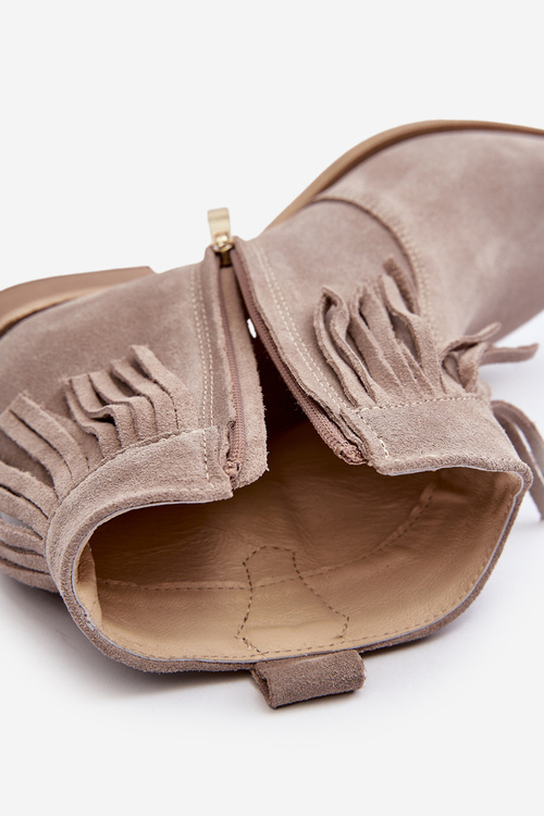 Zazoo 3430 Zamszowe Botki Damskie Z Frędzlami Cappucino