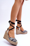 Wiązane Sandały Na Wysokim Koturnie Czarno-Białe Lendy