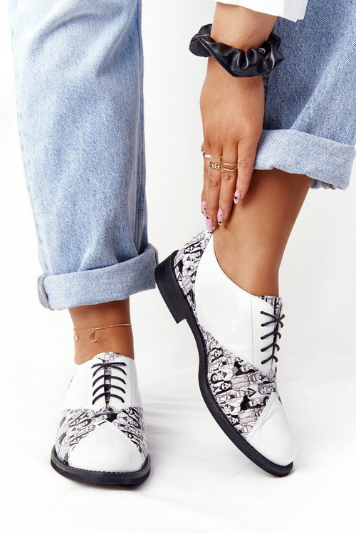 Damskie Skórzane Półbuty Visconi 7439294 Biało-Czarne