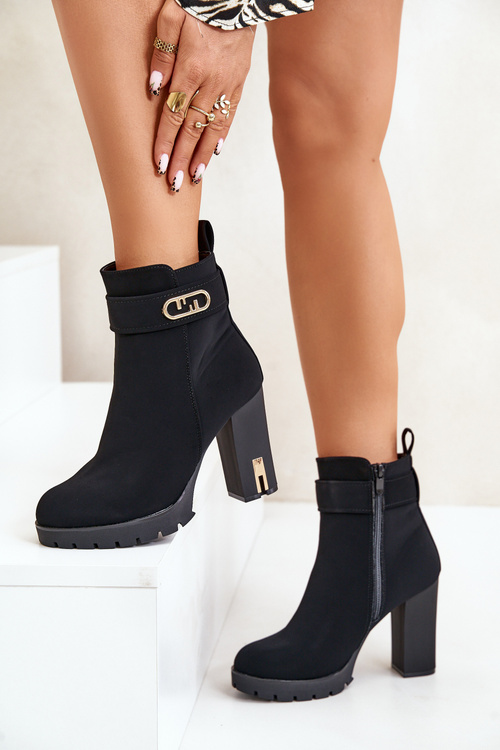 Ocieplane Botki Damskie Na Słupku Na Zamek Czarne Narielis