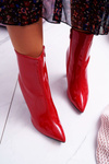 Botki Damskie Na Słupku W Szpic Lakierowane Czerwone Demens