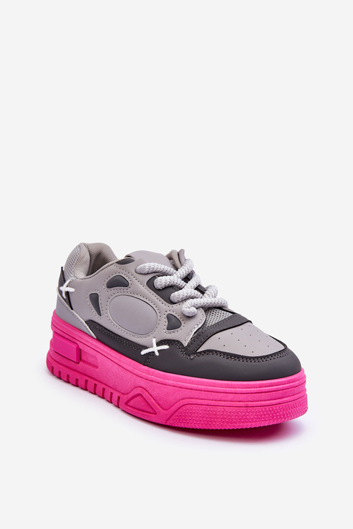 Sneakersy Damskie Na Platformie Szare Finos 