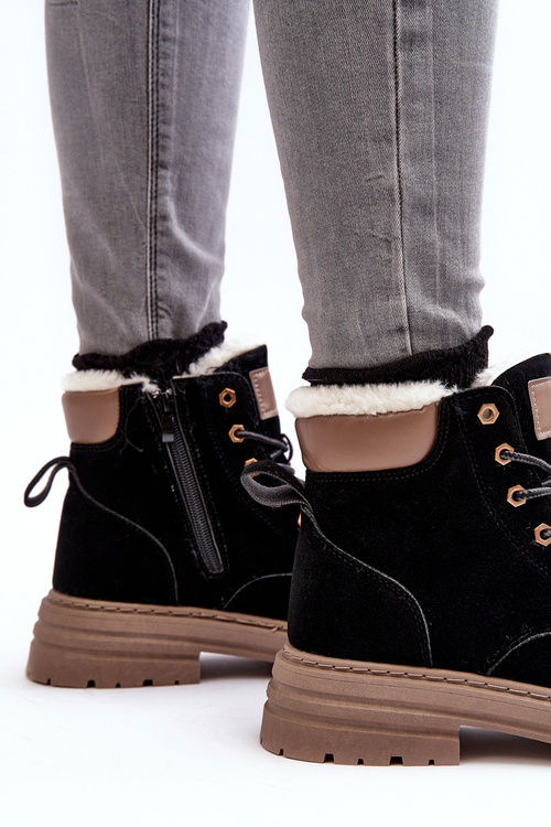 Damskie Trapery Ocieplane Futerkiem Czarne Fenan