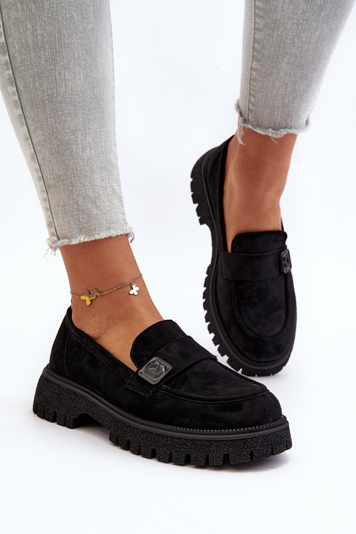 Mokasyny Damskie Z Paskiem Czarne Flanila