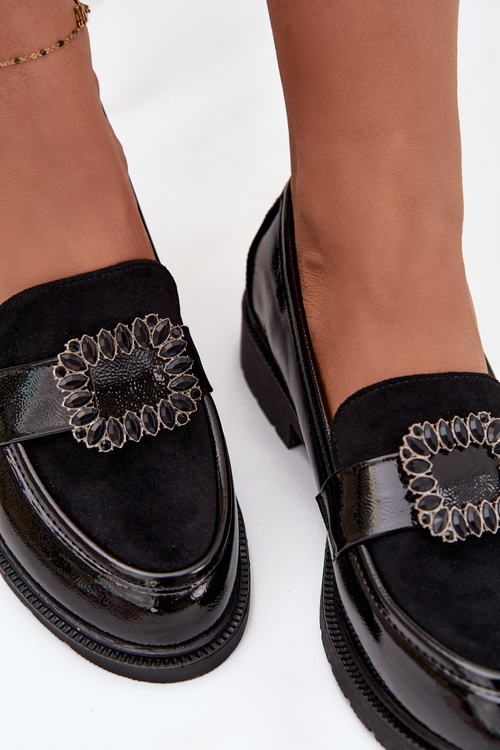 Lakierowane Mokasyny Damskie Z Ozdobną Klamrą S.Barski HY52-546 Czarne