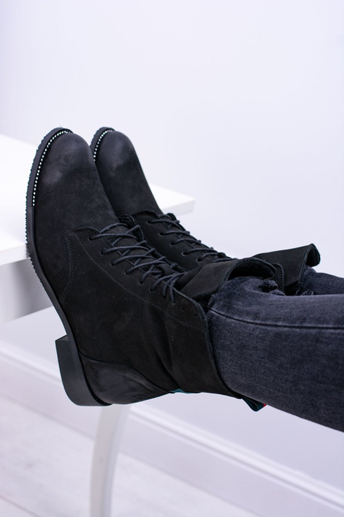 Skórzane Czarne Damskie Botki The Island