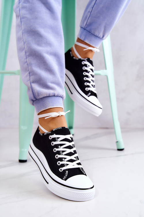 Damskie Wiązane Tenisówki Czarne Menifee