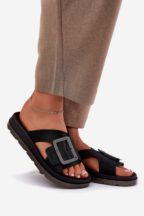 Pachnące Klapki Damskie Z Ozdobną Klamrą ZAXY RR285078 Czarne