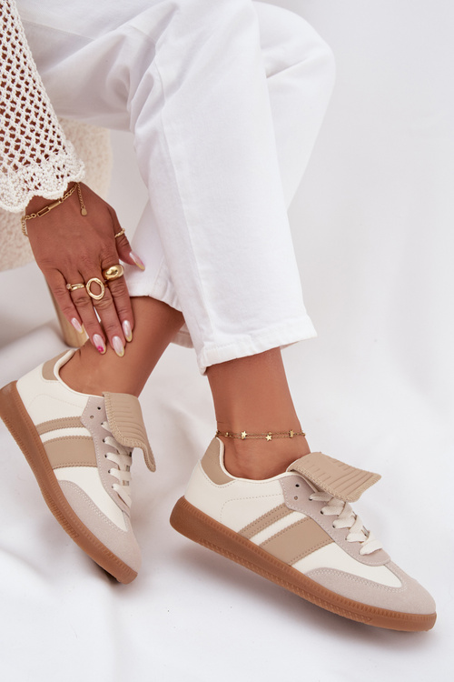 Niskie Sneakersy Damskie Z Wywiniętym Językiem Beżowe Ardira