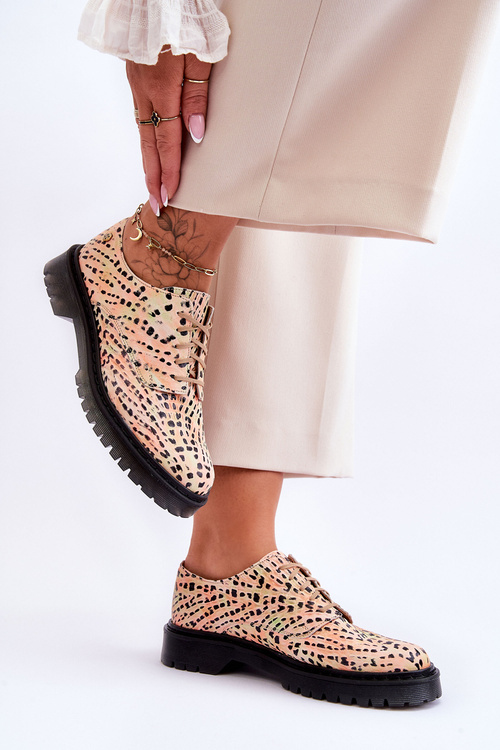 Damskie Skórzane Półbuty Oxfordy Maciejka 04087-18 Pomarańczowo-Czarne