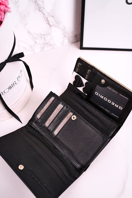 Duży Skórzany Portfel Damski GREGORIO Lakierowany Czarny