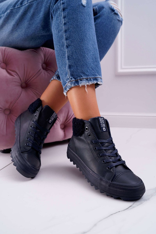 Trampki Damskie Big Star Wysokie Ocieplane Granatowe EE274147