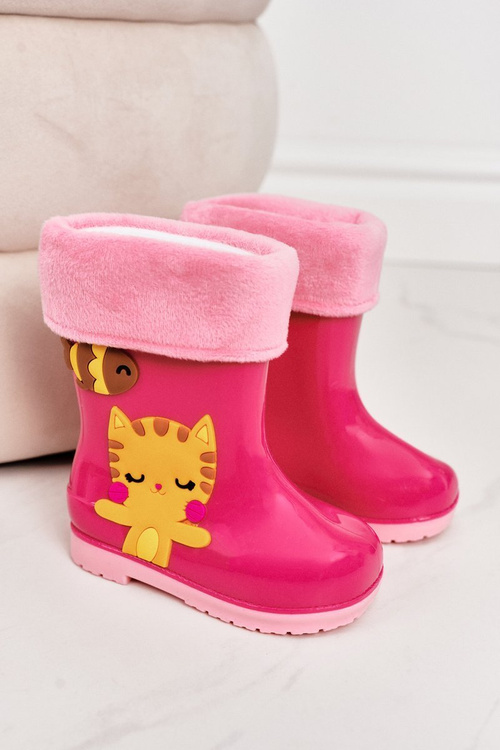 Dziecięce Ocieplane Kalosze Z Kotkiem Różowe