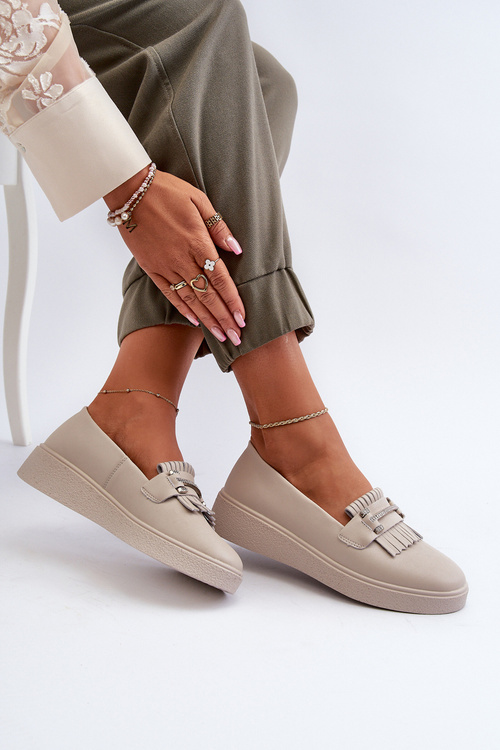 Lekkie Mokasyny Damskie Skórzane Na Platformie Beżowe S.Barski LR590