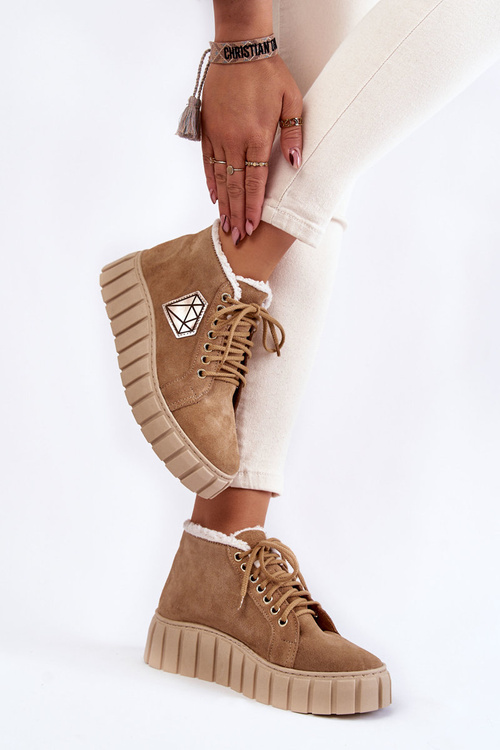 Zamszowe Buty Sportowe Wiązane Lewski Shoes 3252/N Beżowe