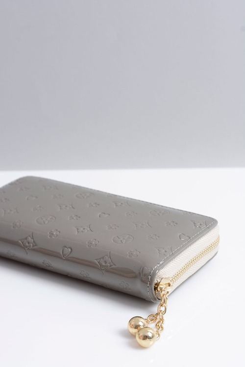 Portfel Damski Szare Duży Lakierowany Złoty Zamek