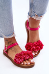 Damskie Sandały Z Materiałowymi Kwiatami Fuksja Fiori
