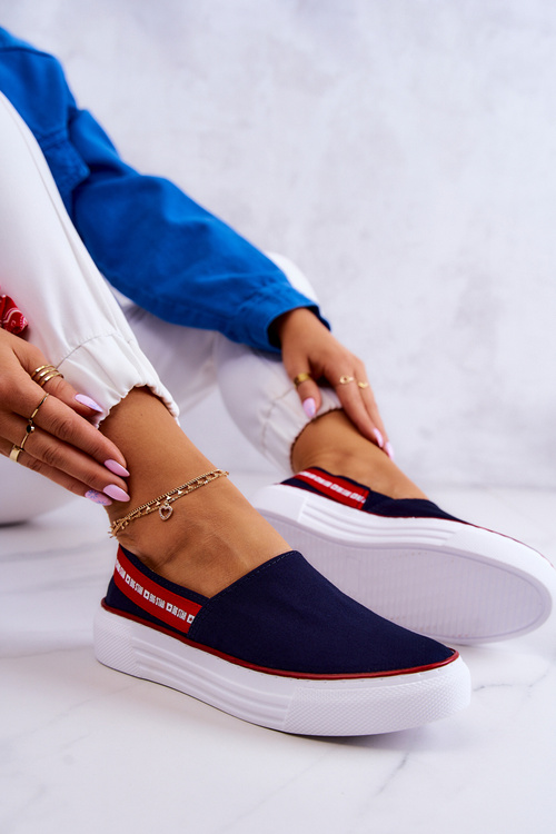 Damskie Tenisówki Slip On Big Star JJ276009 Granatowo-Czerwone