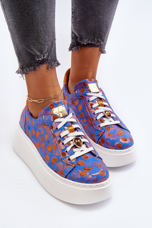 Skórzane Buty Sportowe Na Platformie Maciejka 06191-06 Niebieskie