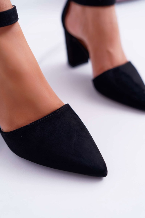 Czółenka Damskie Na Słupku W Szpic Czarne MadamStyle