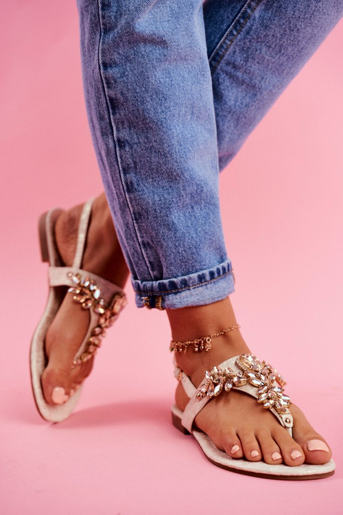 Sandałki Damskie Eleganckie Japonki Kryształki Under Control