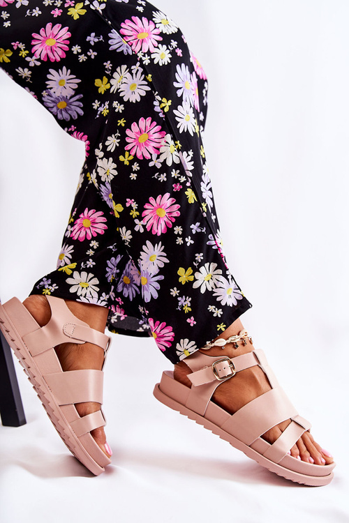 Skórzane Sandały Na Platformie Jasnoróżowe Tessy