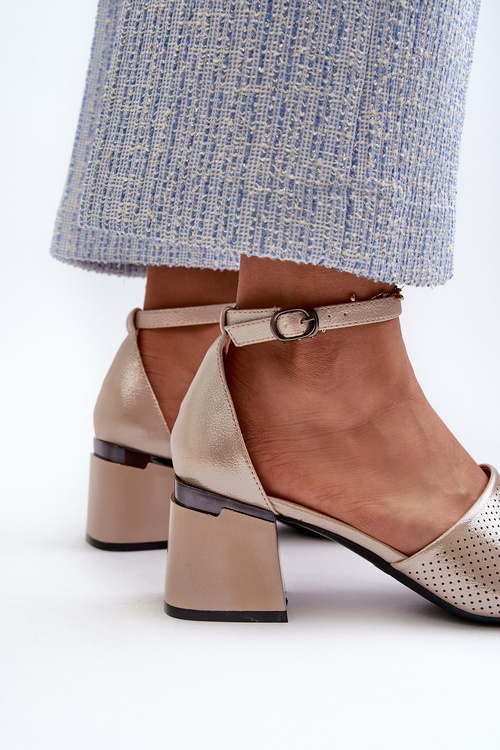 Sandały Damskie Na Obcasie Z Eko Skóry Złote Horissa