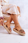 Damskie Sandały Espadryle Z Kwiatami Różowe Złoto Marlon