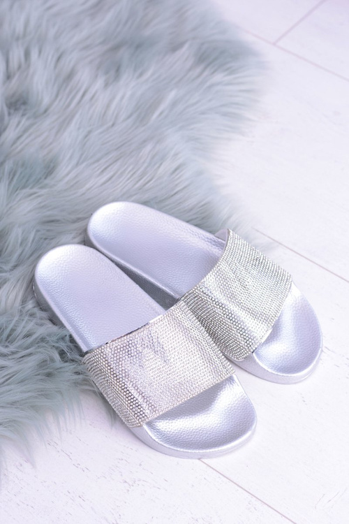 Damskie Klapki Z Cyrkoniami LadyCristal Srebrne