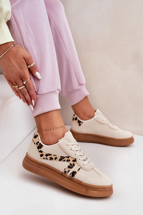 Damskie Sneakersy Na Platformie Panterka Beżowe Totter