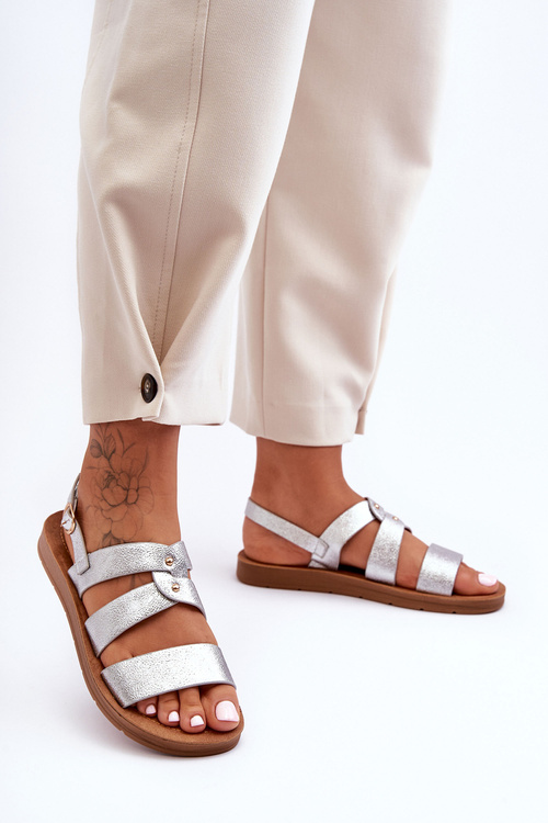 Błyszczące Sandały Damskie Srebrne Catalia