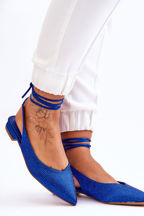 Wiązane Baleriny Z Dżetami Niebieskie Mavis