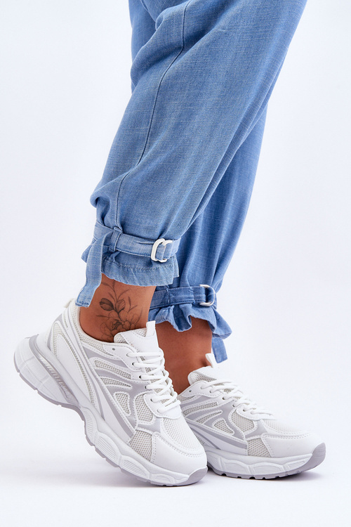 Damskie Buty Sportowe Sznurowane Białe Emare