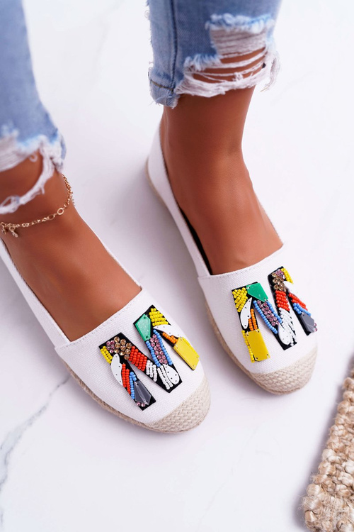 Espadryle Damskie Białe z Naszywkami Meadia