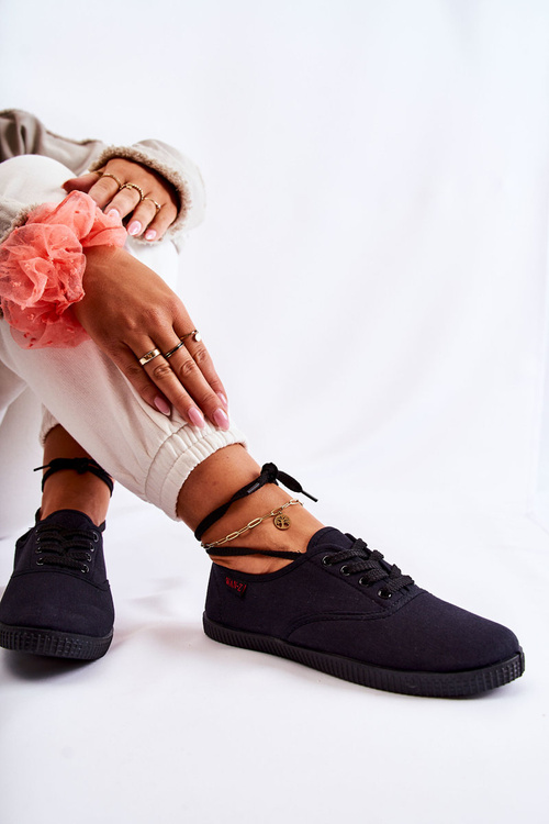 Damskie Klasyczne Tenisówki Wiązane Czarne Dellis