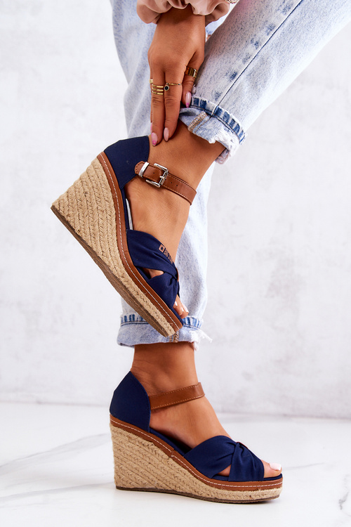 Sandały Damskie Na Koturnie Big Star JJ274938 Granatowe