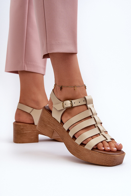 Zazoo 40410 Skórzane Sandały Damskie Beżowe